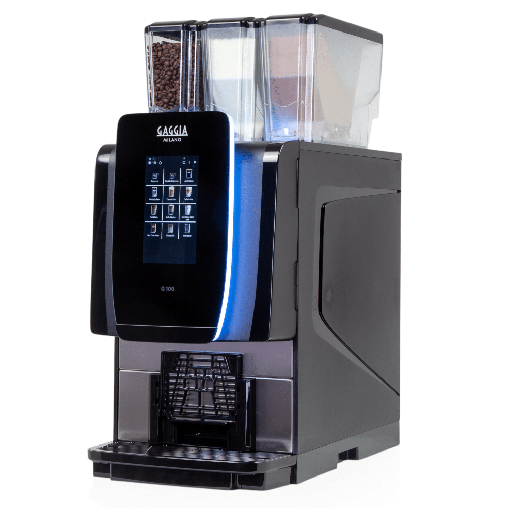 Gaggia G100 hot drinks vending machine with accessible sections for milk, powder and beans