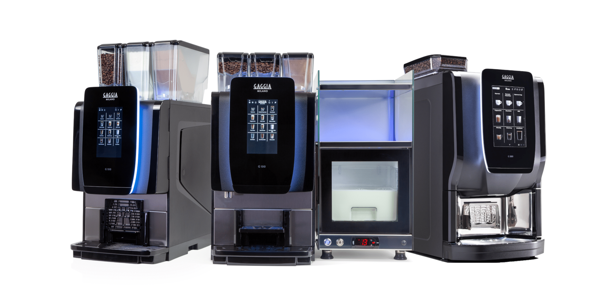 Gaggia machines grouped on white background